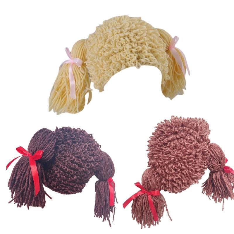 Kid Pigtail Wig Braid Wig Hat  Crochet  Wig Knitted  Pigtail Braid Wig Hat Y1UA